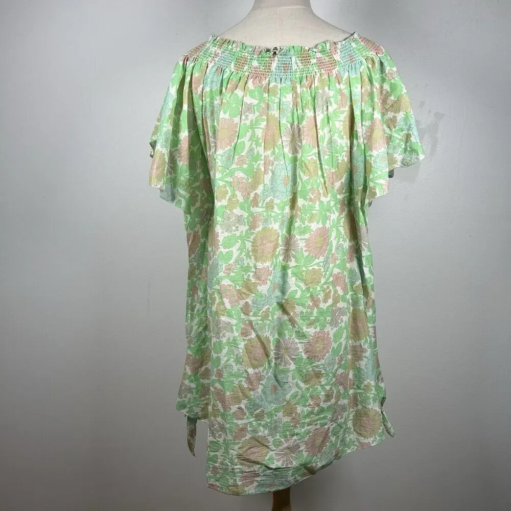 Manoush Women's Smocked Floral Mini Sundress Dress Green Size 38 US 6 M - Picture 4 of 9